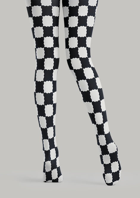 Black White Checkerboard Tights Geometric Pantyhose L68-27