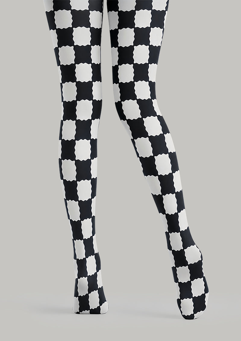 Black White Checkerboard Tights Geometric Pantyhose L68-27