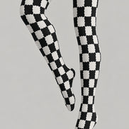 Black White Checkerboard Tights Geometric Pantyhose L68-27