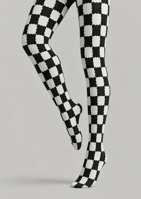 Black White Checkerboard Tights Geometric Pantyhose L68-27
