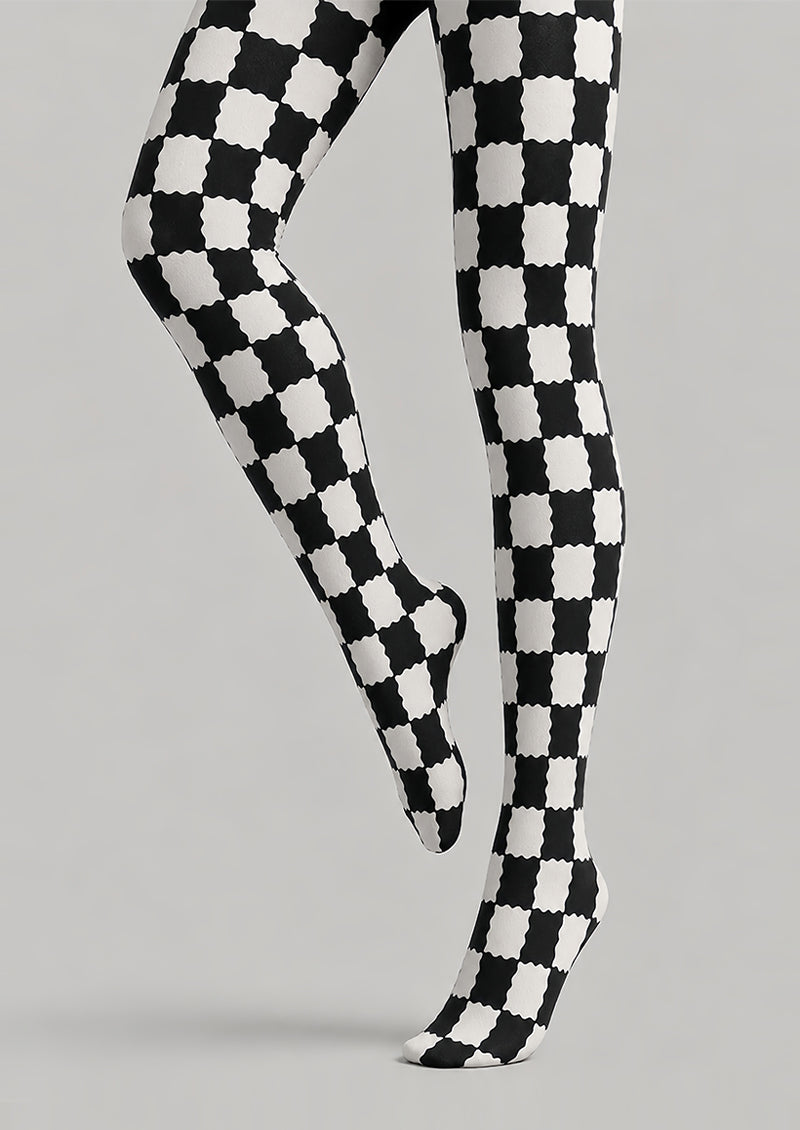 Black White Checkerboard Tights Geometric Pantyhose L68-27