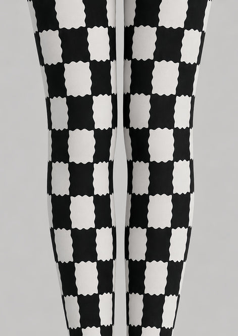 Black White Checkerboard Tights Geometric Pantyhose L68-27