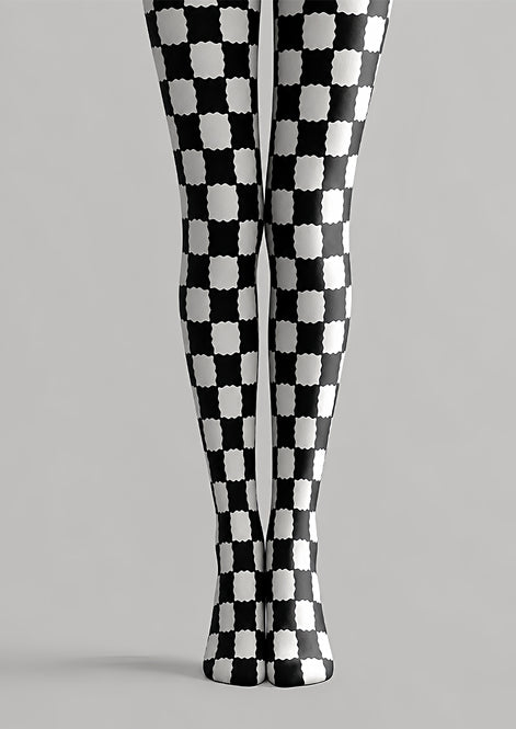 Black White Checkerboard Tights Geometric Pantyhose L68-27