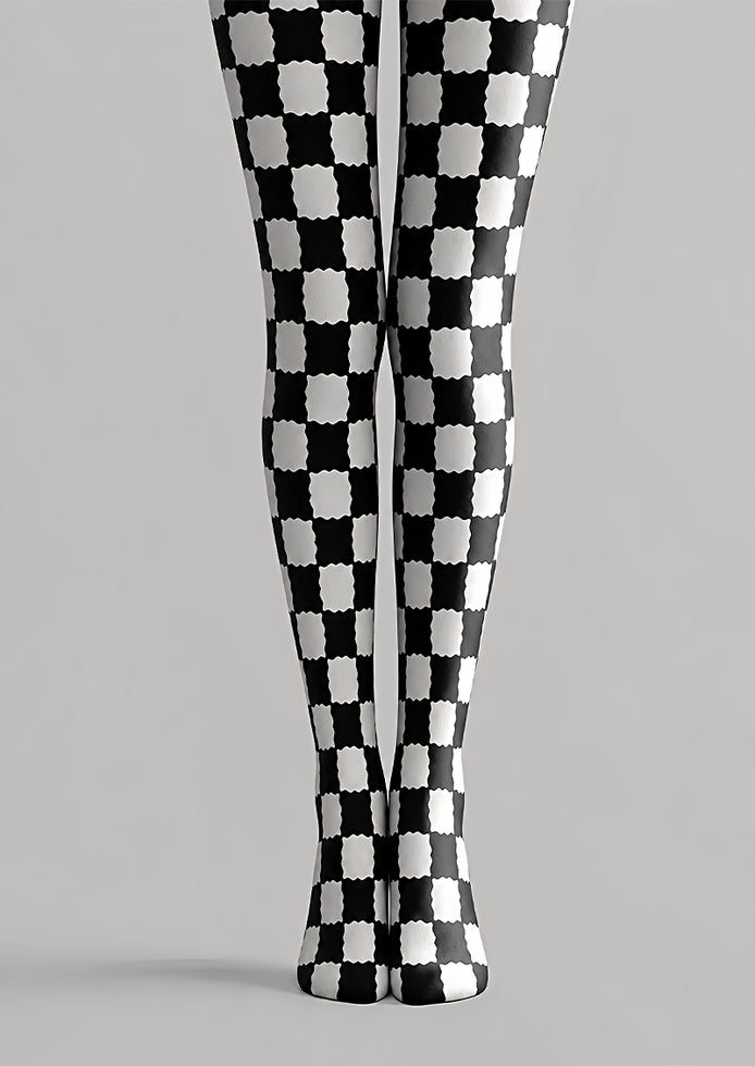 Black White Checkerboard Tights Geometric Pantyhose L68-27