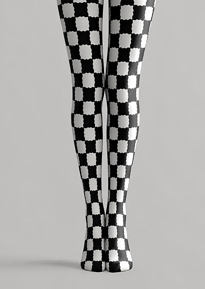Black White Checkerboard Tights Geometric Pantyhose L68-27