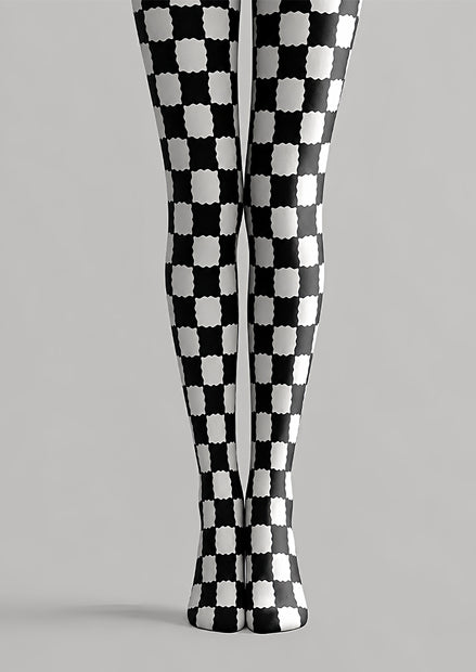 Black White Checkerboard Tights Geometric Pantyhose L68-27