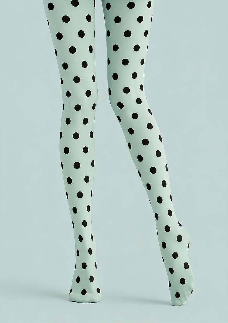 Black Dot Mint Green Tights Everyday Pantyhose L68-28