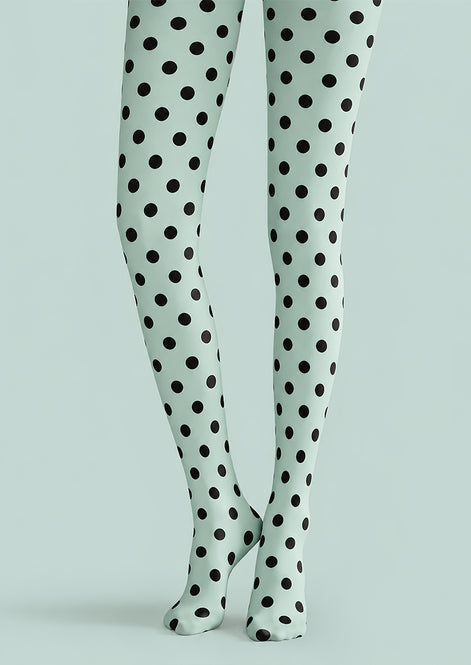 Black Dot Mint Green Tights Everyday Pantyhose L68-28