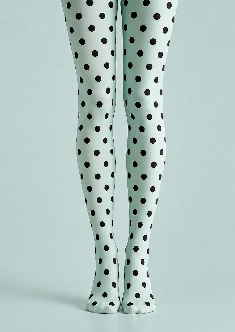Black Dot Mint Green Tights Everyday Pantyhose L68-28