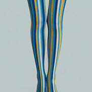 Blue Yellow Striped Pantyhose Colorful Preppy Tights L68-29