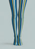 Blue Yellow Striped Pantyhose Colorful Preppy Tights L68-29
