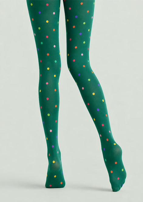 Colorful Polka Dot Pantyhose Green Graphic Tights L68-3