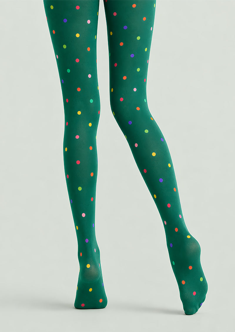 Colorful Polka Dot Pantyhose Green Graphic Tights L68-3