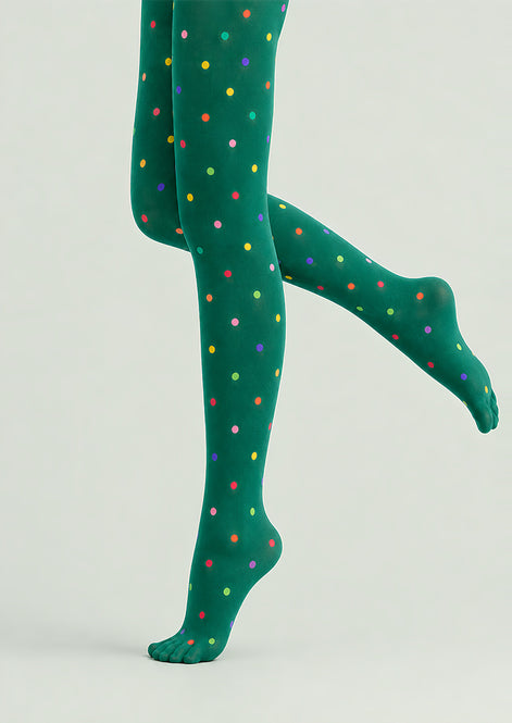 Colorful Polka Dot Pantyhose Green Graphic Tights L68-3