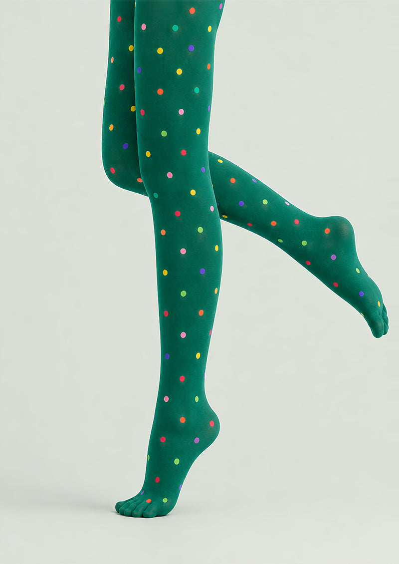Colorful Polka Dot Pantyhose Green Graphic Tights L68-3