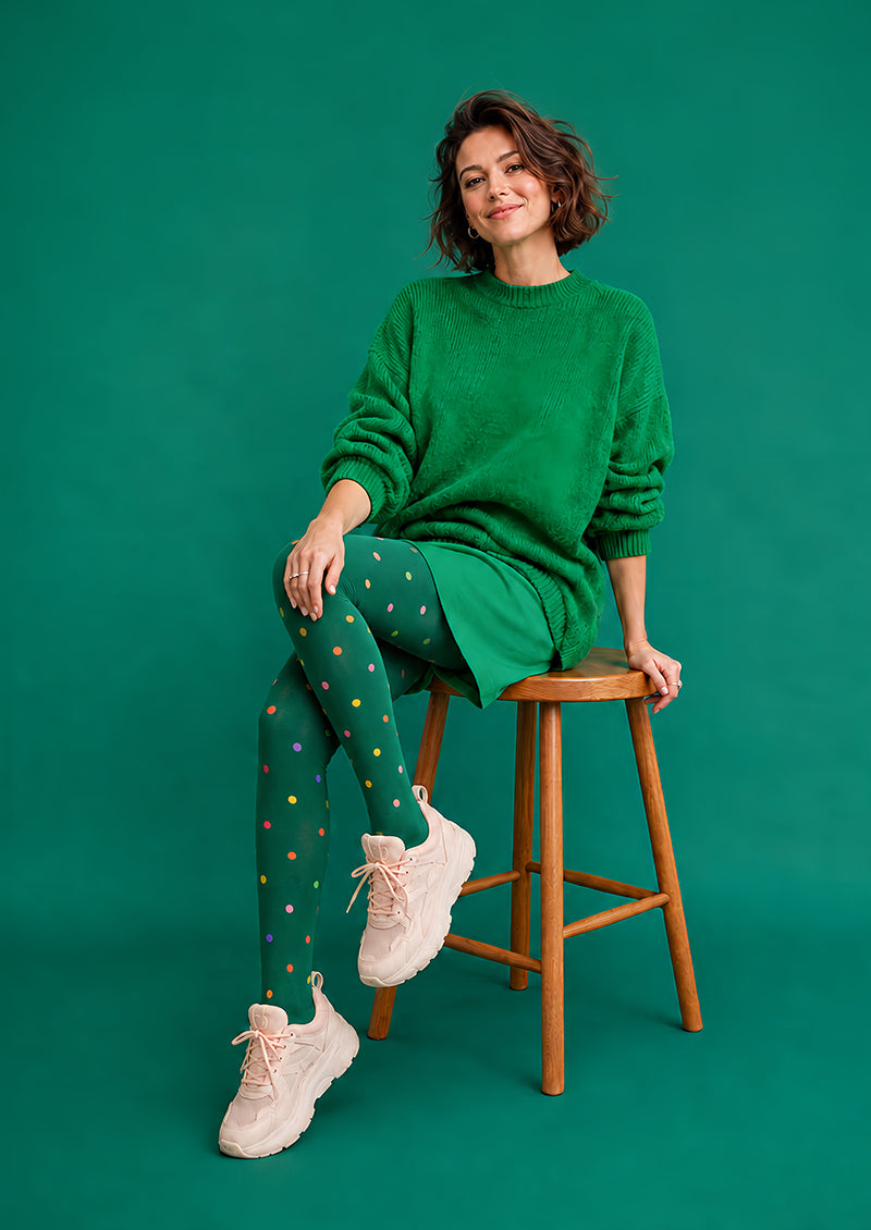 Colorful Polka Dot Pantyhose Green Graphic Tights L68-3