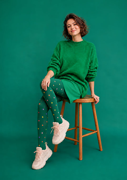 Colorful Polka Dot Pantyhose Green Graphic Tights L68-3