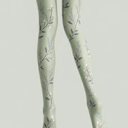 Sage Floral Patterned Tights Elegant Everyday Hosiery L68-30