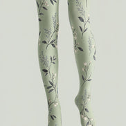 Sage Floral Patterned Tights Elegant Everyday Hosiery L68-30