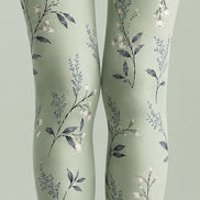 Sage Floral Patterned Tights Elegant Everyday Hosiery L68-30