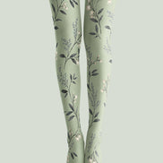 Sage Floral Patterned Tights Elegant Everyday Hosiery L68-30