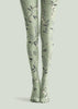 Sage Floral Patterned Tights Elegant Everyday Hosiery L68-30