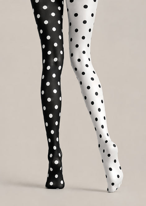 Two Tone Black White Polka Dot Tights Everyday Pantyhose L68-31