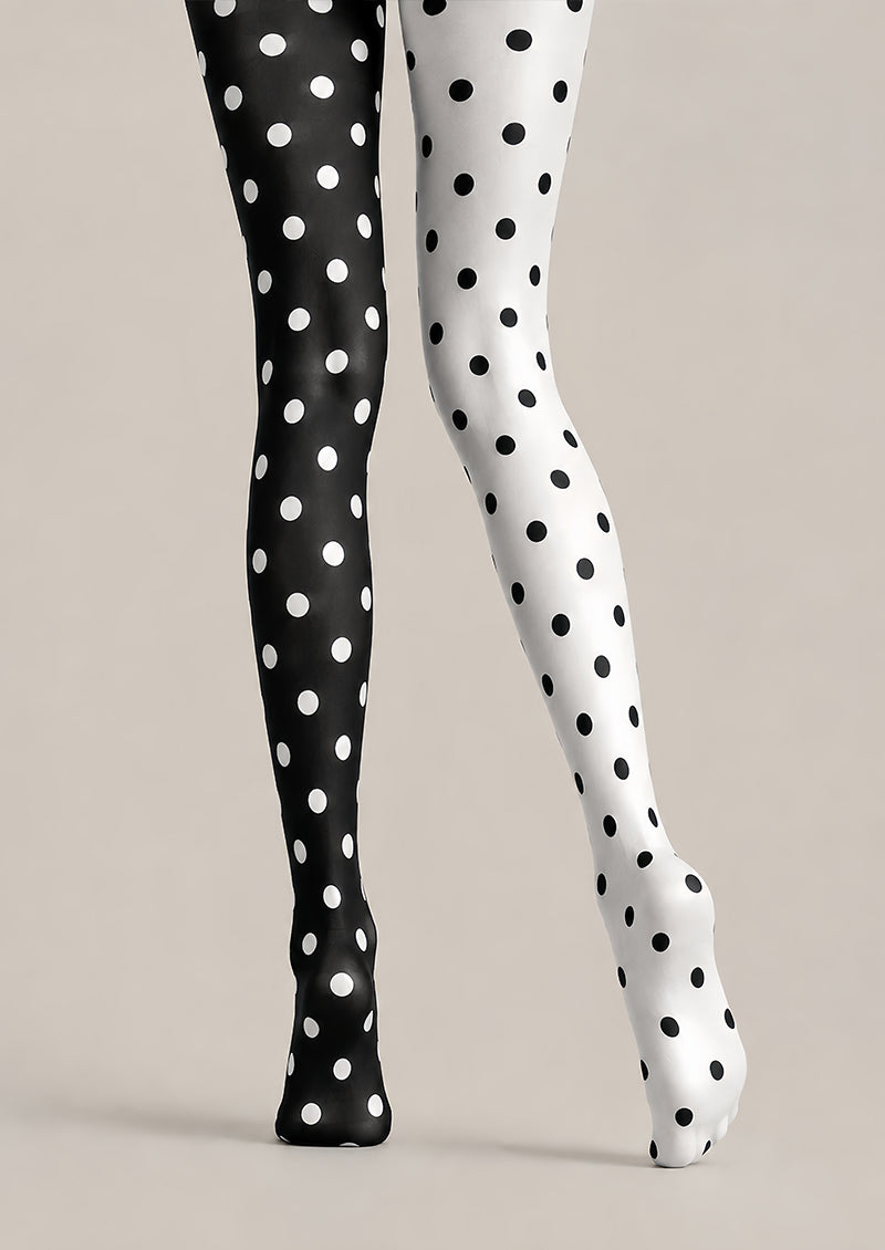 Two Tone Black White Polka Dot Tights Everyday Pantyhose L68-31
