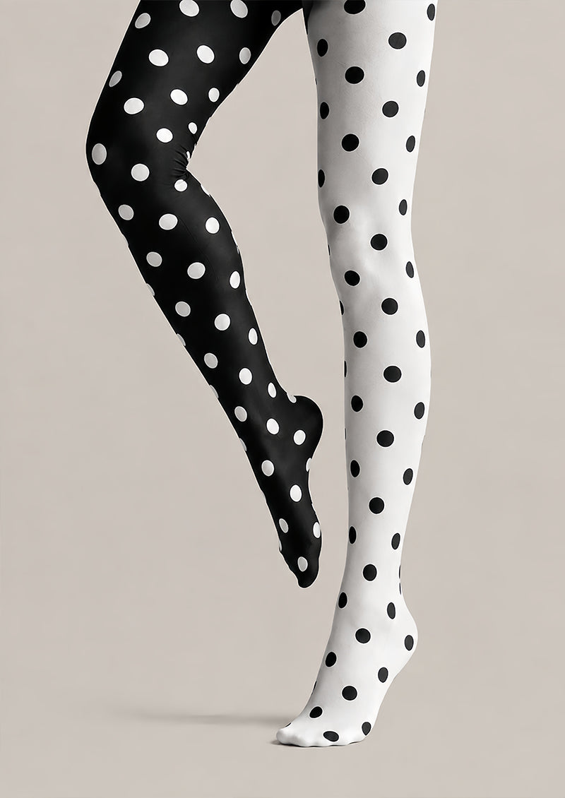 Two Tone Black White Polka Dot Tights Everyday Pantyhose L68-31