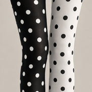 Two Tone Black White Polka Dot Tights Everyday Pantyhose L68-31