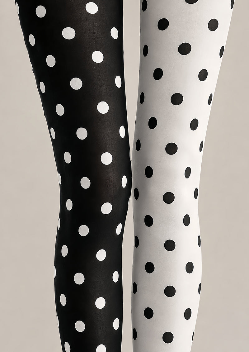 Two Tone Black White Polka Dot Tights Everyday Pantyhose L68-31