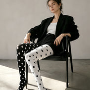 Two Tone Black White Polka Dot Tights Everyday Pantyhose L68-31