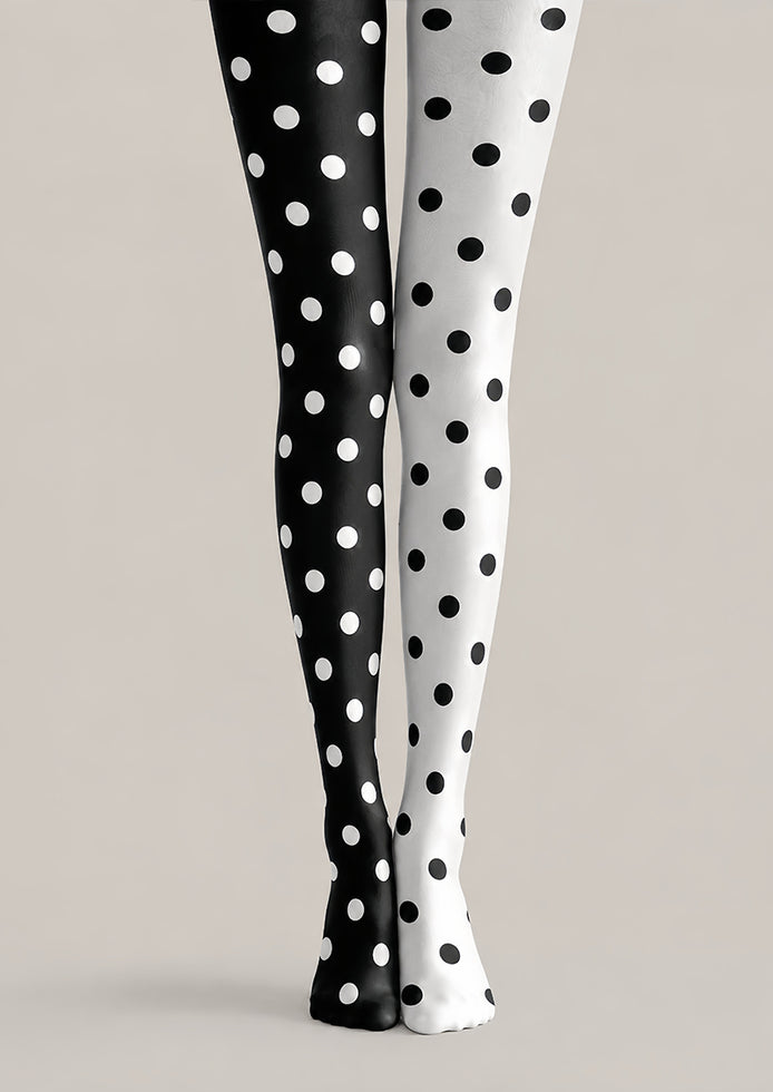 Two Tone Black White Polka Dot Tights Everyday Pantyhose L68-31