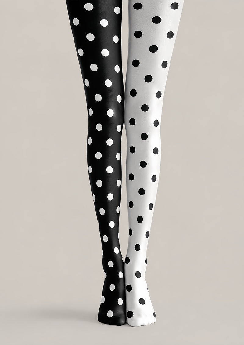 Two Tone Black White Polka Dot Tights Everyday Pantyhose L68-31