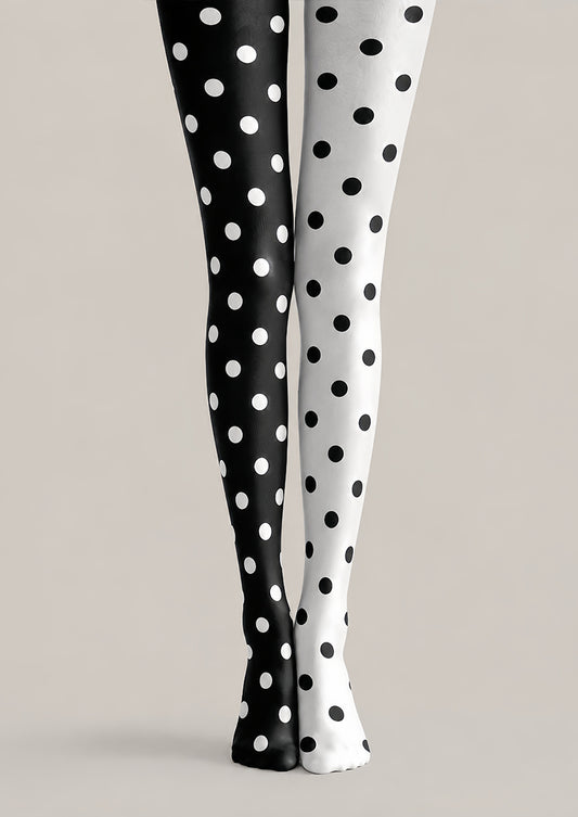 Two Tone Black White Polka Dot Tights Everyday Pantyhose L68-31