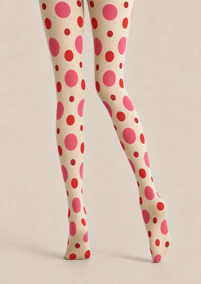 Cream Polka Dot Tights Pink Red Fashion Pantyhose L68-32
