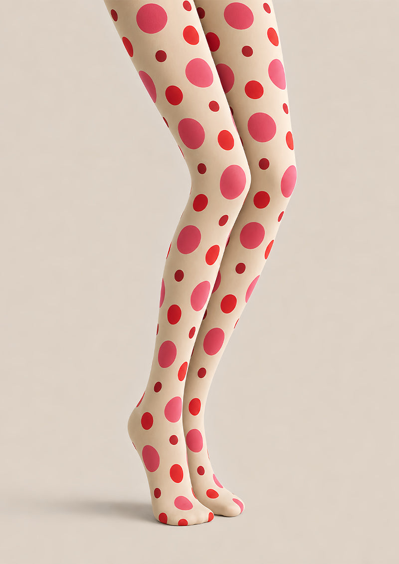 Cream Polka Dot Tights Pink Red Fashion Pantyhose L68-32
