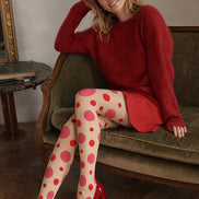 Cream Polka Dot Tights Pink Red Fashion Pantyhose L68-32