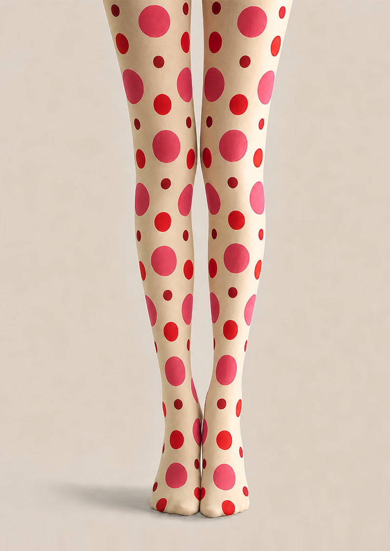Cream Polka Dot Tights Pink Red Fashion Pantyhose L68-32