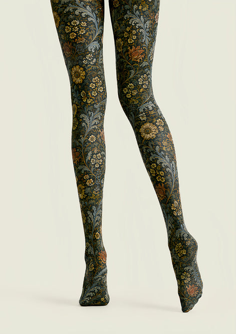Boho Botanical Floral Tights Vintage Pantyhose L68-33