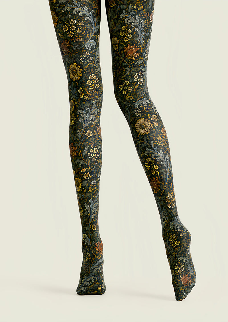 Boho Botanical Floral Tights Vintage Pantyhose L68-33