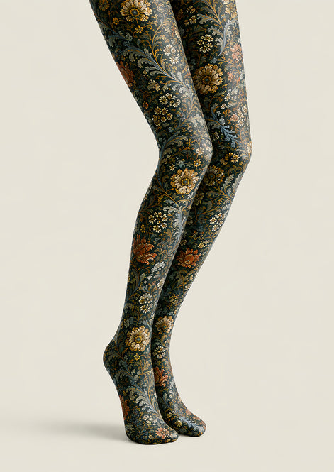 Boho Botanical Floral Tights Vintage Pantyhose L68-33