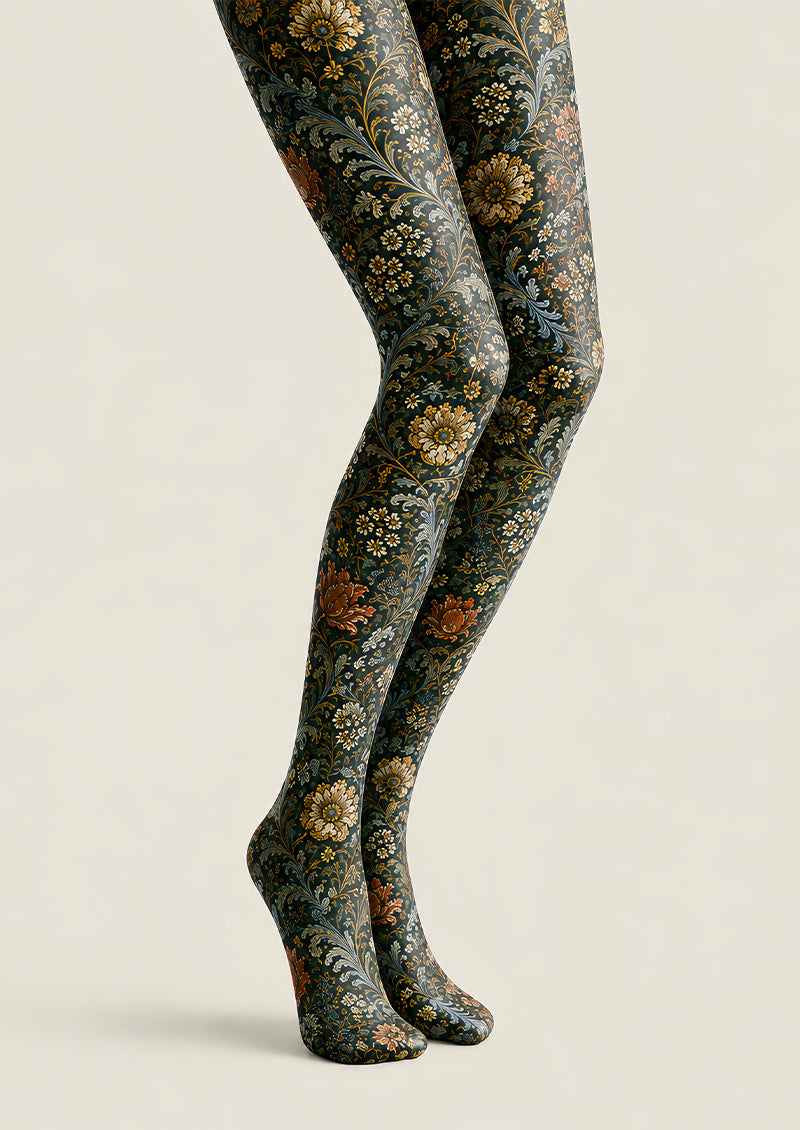 Boho Botanical Floral Tights Vintage Pantyhose L68-33