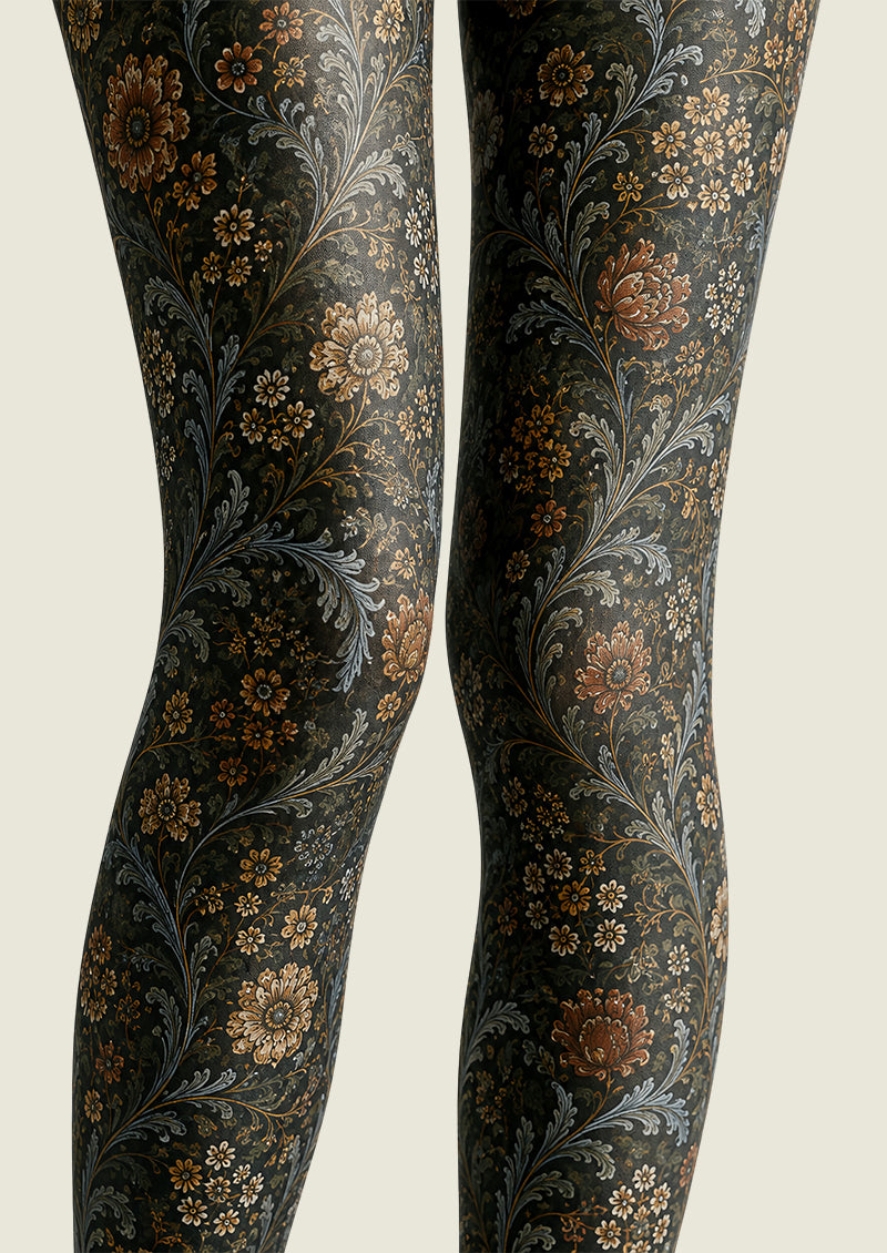 Boho Botanical Floral Tights Vintage Pantyhose L68-33
