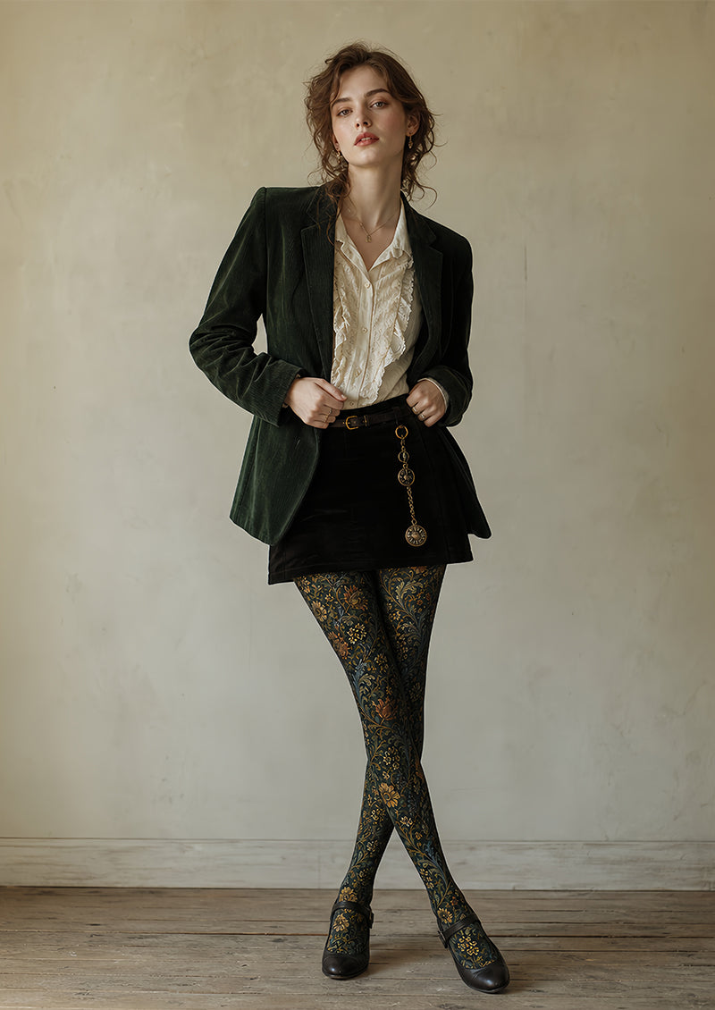 Boho Botanical Floral Tights Vintage Pantyhose L68-33