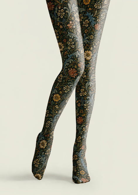 Boho Botanical Floral Tights Vintage Pantyhose L68-33