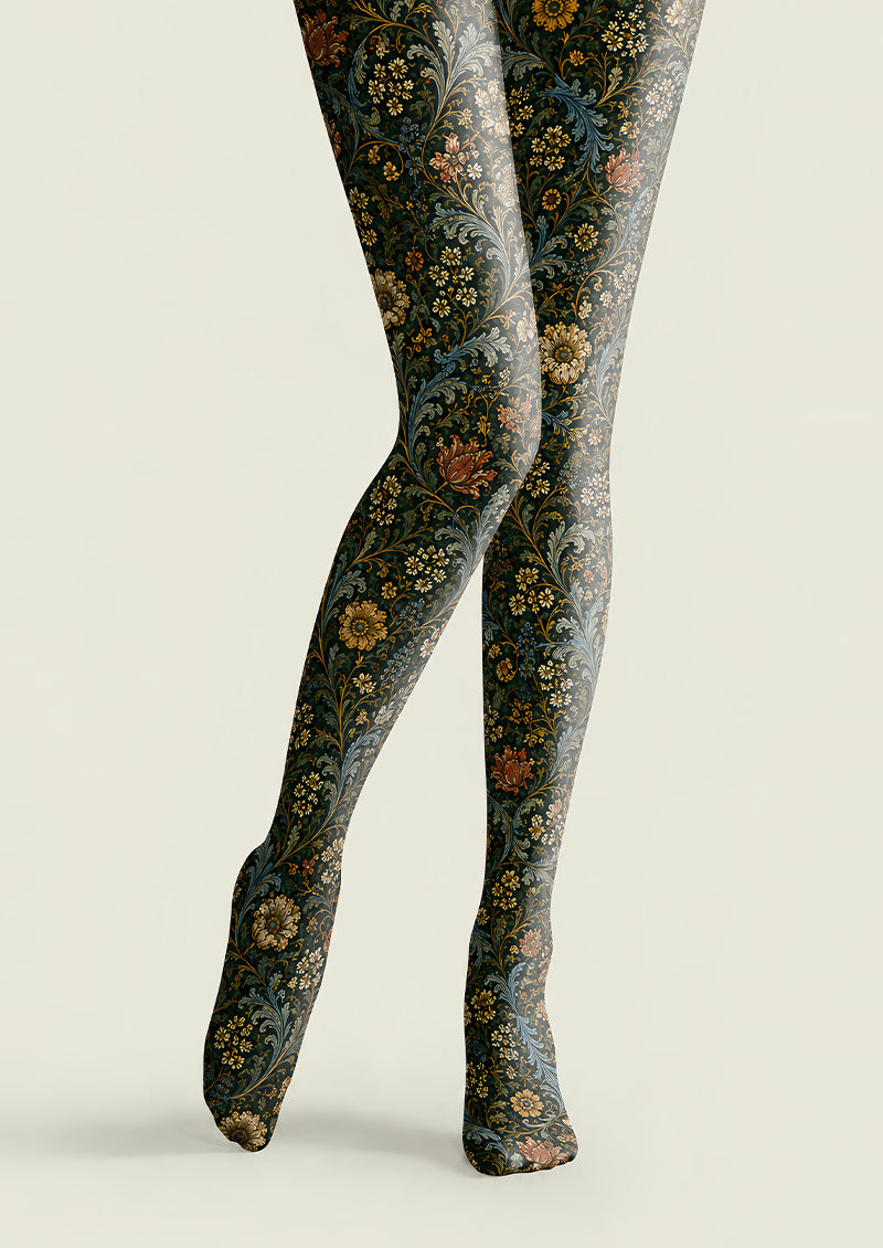 Boho Botanical Floral Tights Vintage Pantyhose L68-33