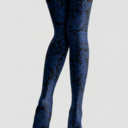 Dark Blue Paisley Tights Vintage Damask Pantyhose L68-34