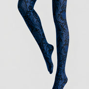 Dark Blue Paisley Tights Vintage Damask Pantyhose L68-34