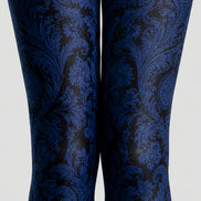Dark Blue Paisley Tights Vintage Damask Pantyhose L68-34